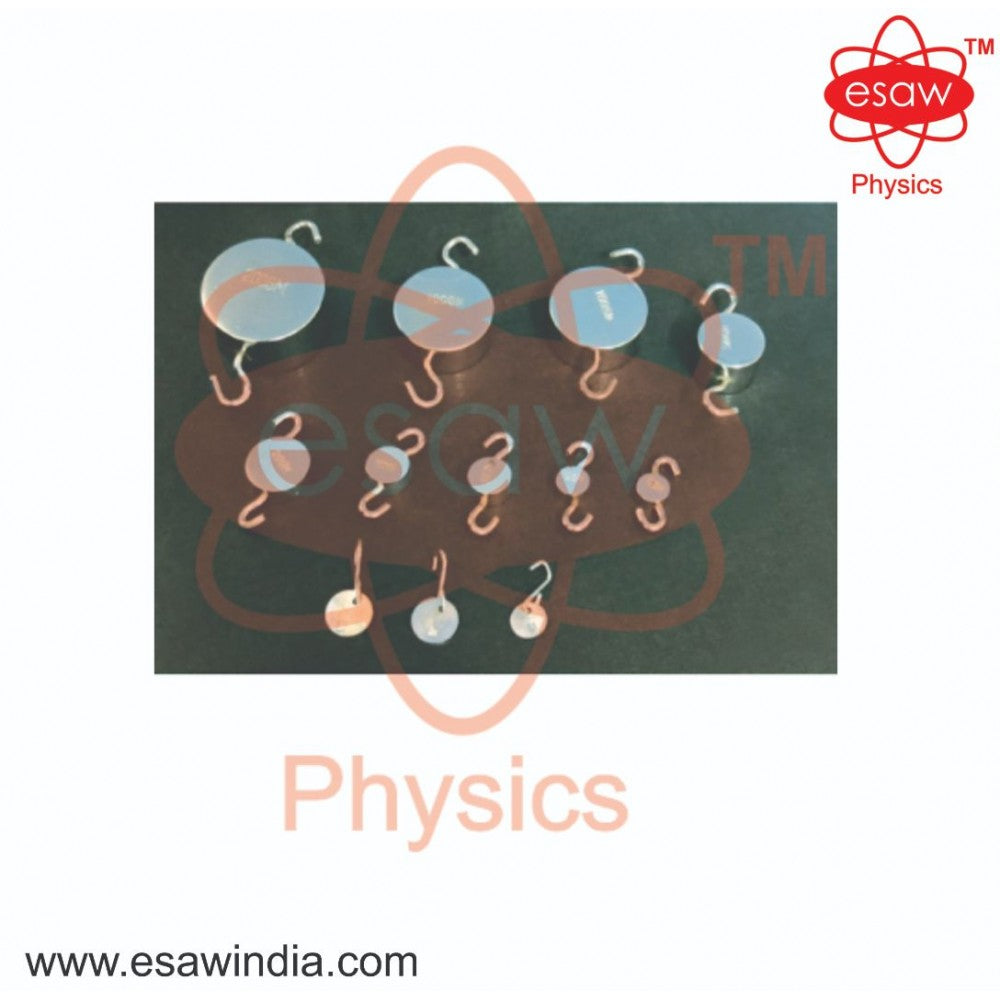 Image ALT Tags:
"Set of Precision Lab Masses for Science Experiments"
"Metal Weights Set for Physics and Chemistry Classrooms"
"ESAW Set of Masses on Tray for Academic Labs"