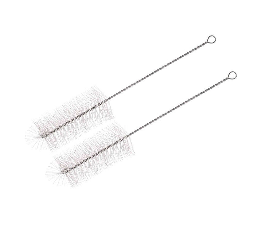 Brush with hard nylon bristles on twisted G.I. wire, suitable for cleaning test tubes, overall length 250 mm.