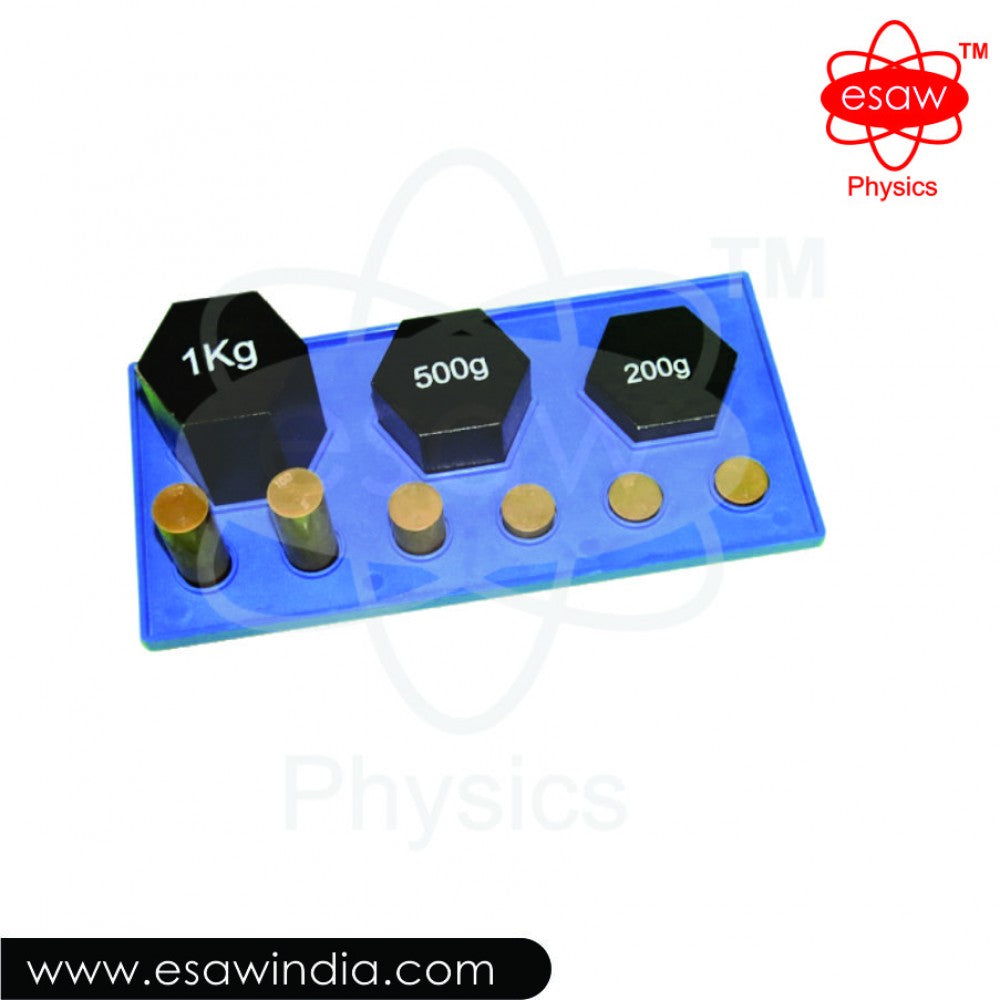 Image ALT Tags:

"Weight Set on Tray for Physics Lab Balance Experiments"

"Educational Metal Weights with Tray for School Science Labs"

"ESAW Weight Set – Affordable Science Equipment for Students"